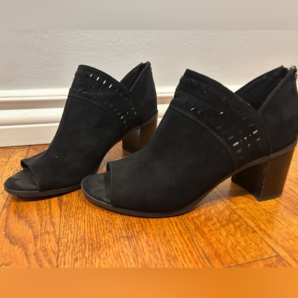 Open toe suede ankle boots